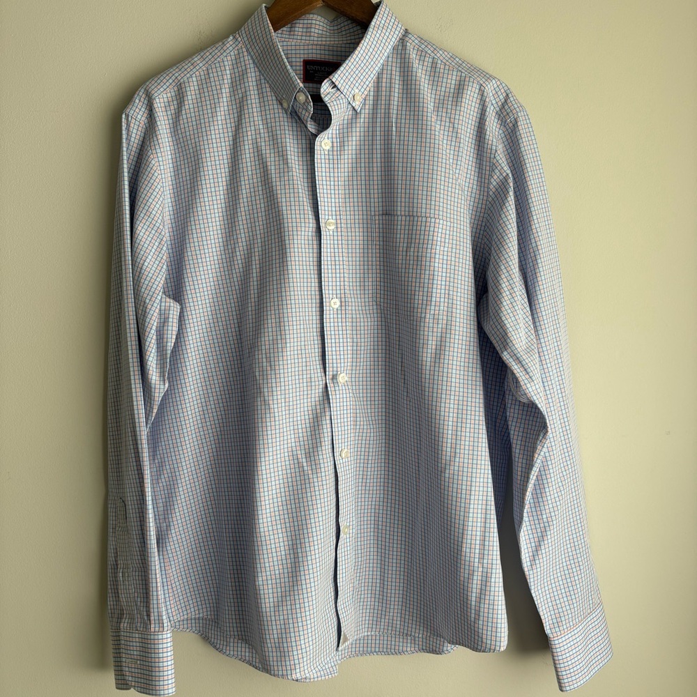 UNTUCKit Mens Large Wrinkle Free Button Down Shirt Red Blue Plaid Cotton Casual